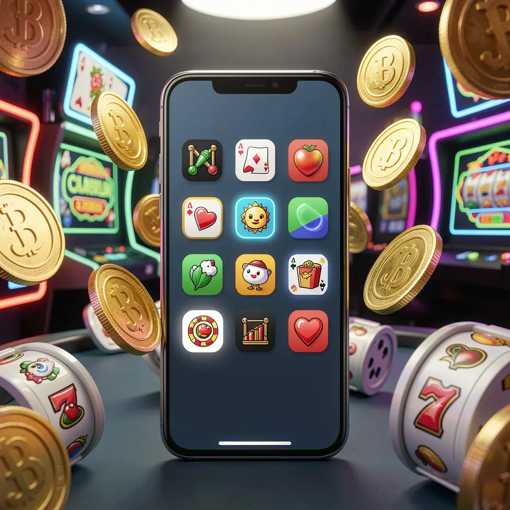 Realistic 3D render of a modern phone displaying the BK 933 Android casino app with app icons, surrounded by floating golden coins and slot symbols in a neon casino atmosphere